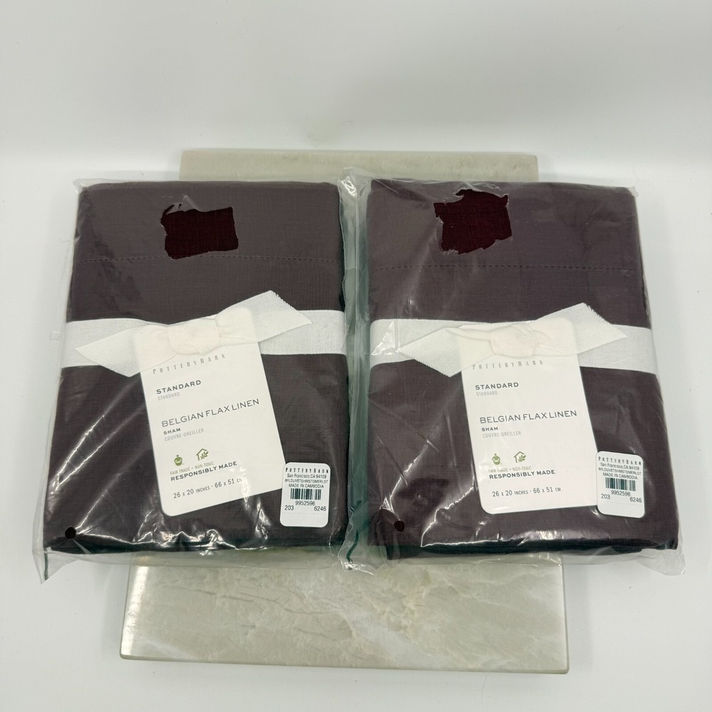 Pottery Barn Merlot Belgian Flax Linen Standard Shams Set Of 2 Luxury NEW